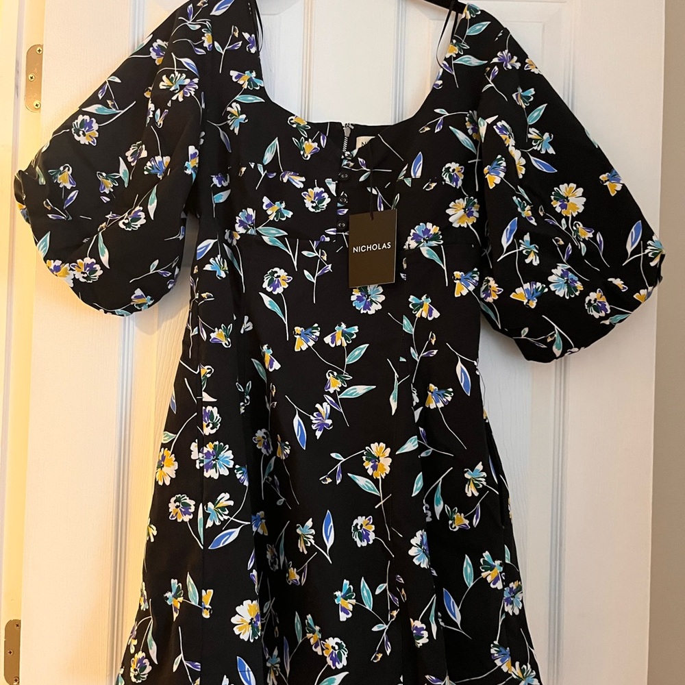 NICHOLAS Black Dress with Multicolor Floral Design